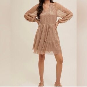 NWT Hem & Thread Elegant Tan Women's Dress